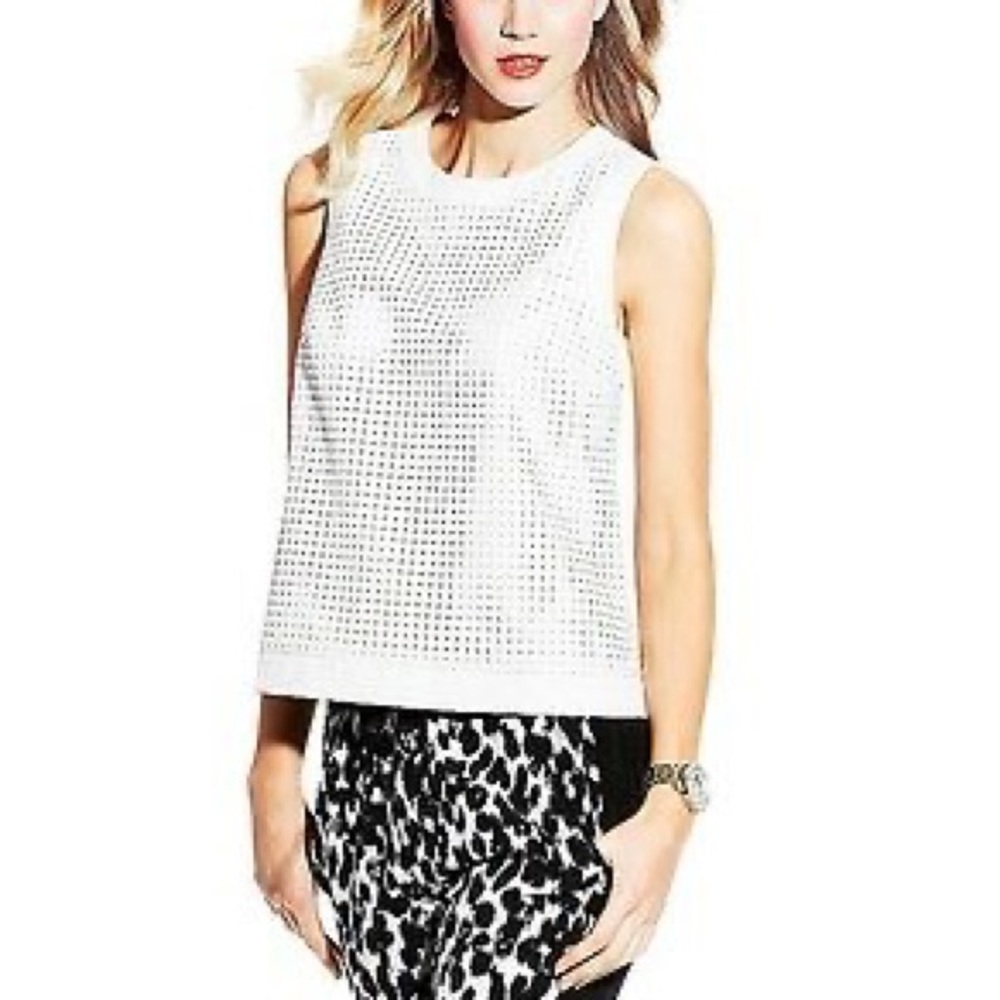 Vince Camuto Graphic Illusion Perforated Vegan Leather Tank Top S MSRP $159